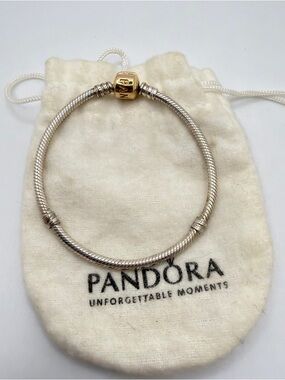 6.5" 14kt‎ Yellow Gold (585 ALE) PANDORA clasp and sterling silver Bracelet!